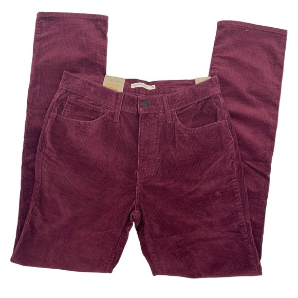 Levi’s 724 Womens Size 30X32 High Rise slim straight maroon corduroy pants NWT - Picture 1 of 9